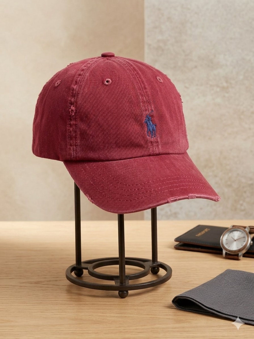 Polo by Ralph Lauren Distressed Red Baseball Cap with Blue Pony